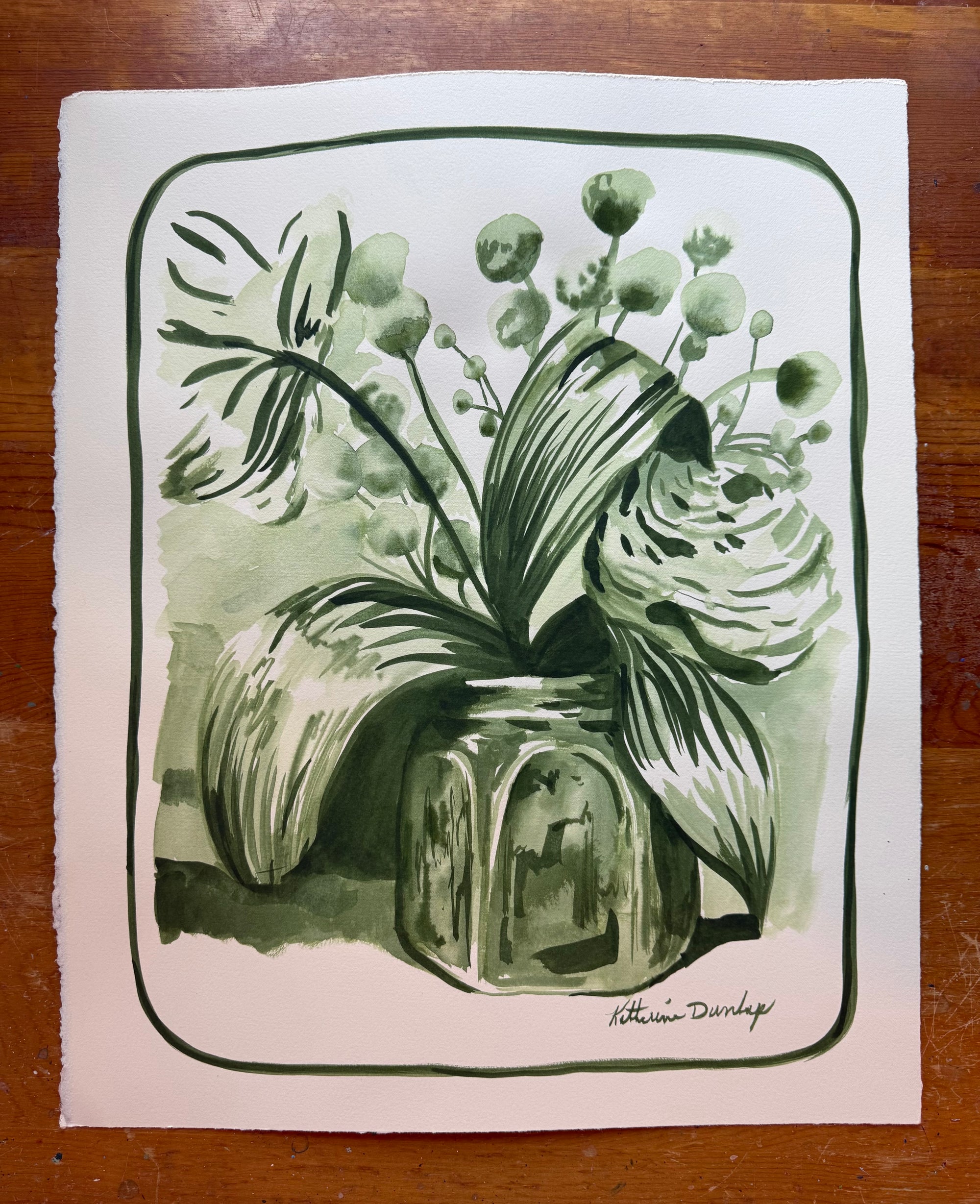 Florals in Green Ink Study No.2