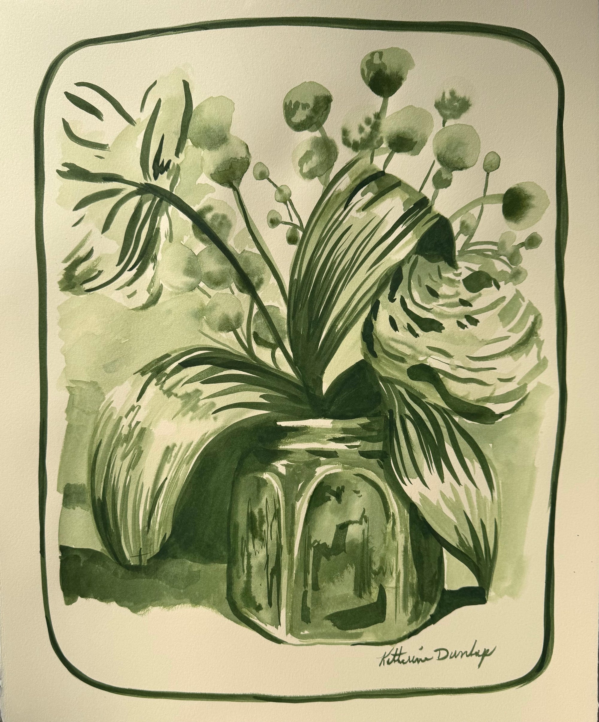 Florals in Green Ink Study No.2
