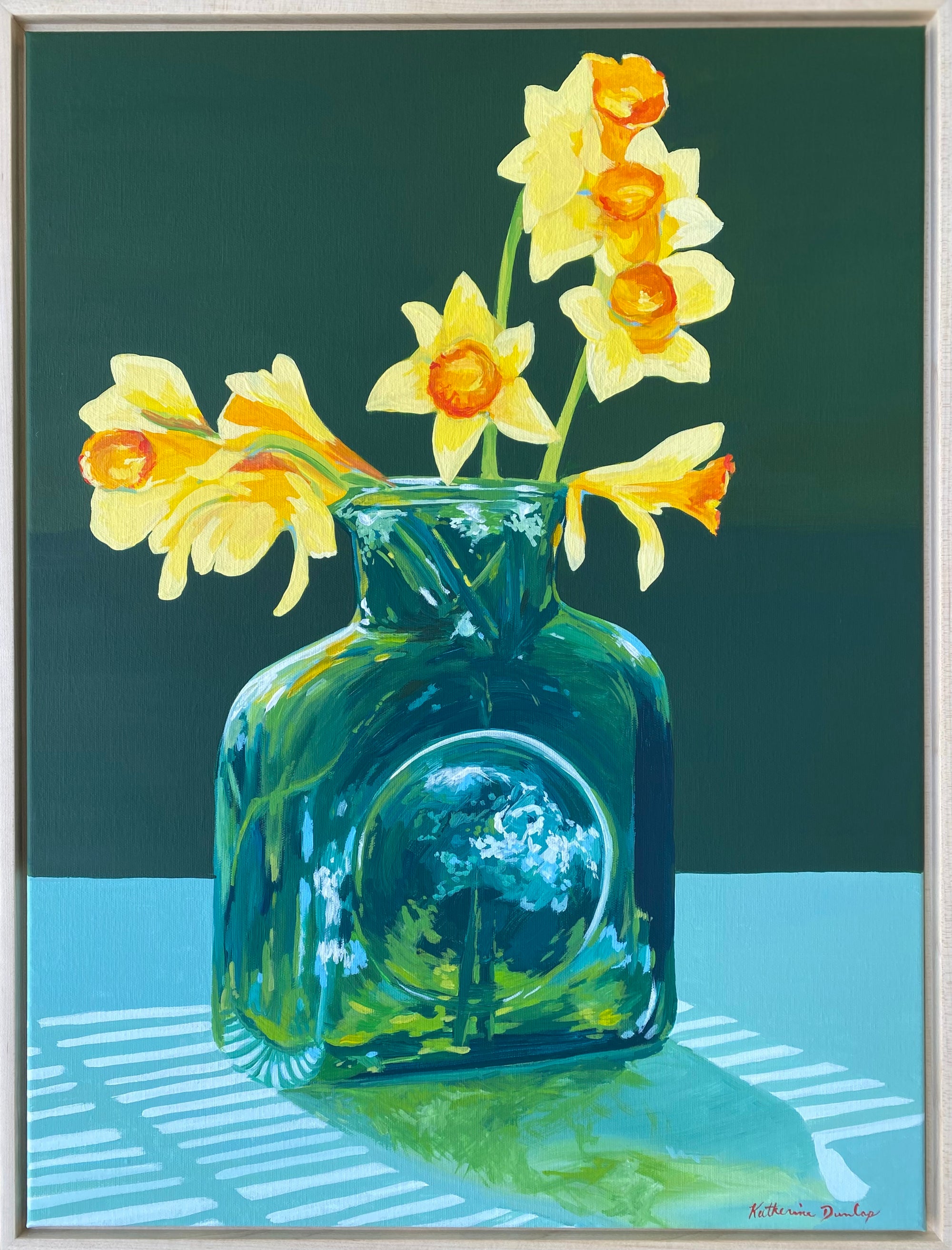 Green Blenko and Daffodils