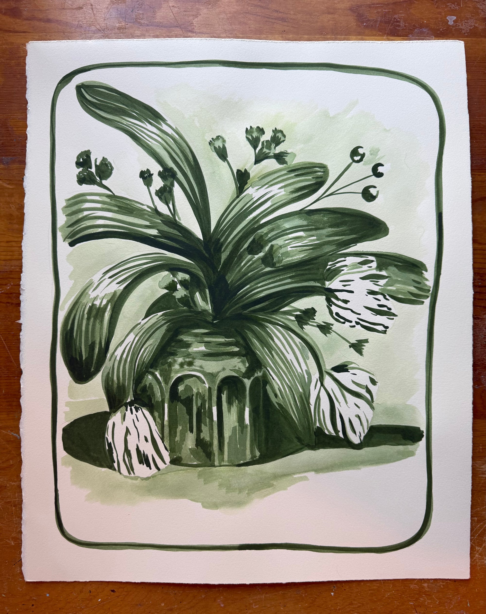 Florals in Green Ink Study No.1