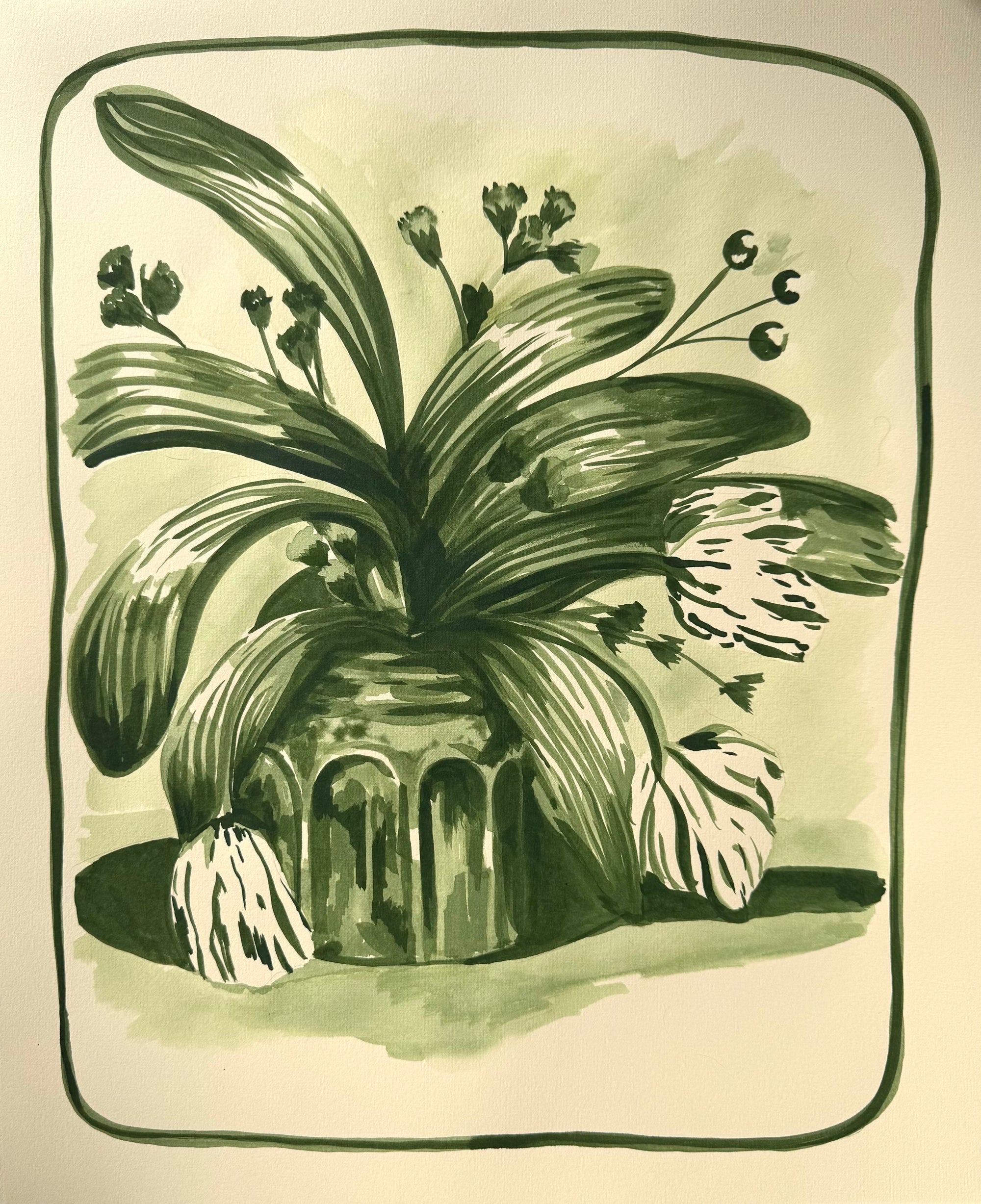Florals in Green Ink Study No.1