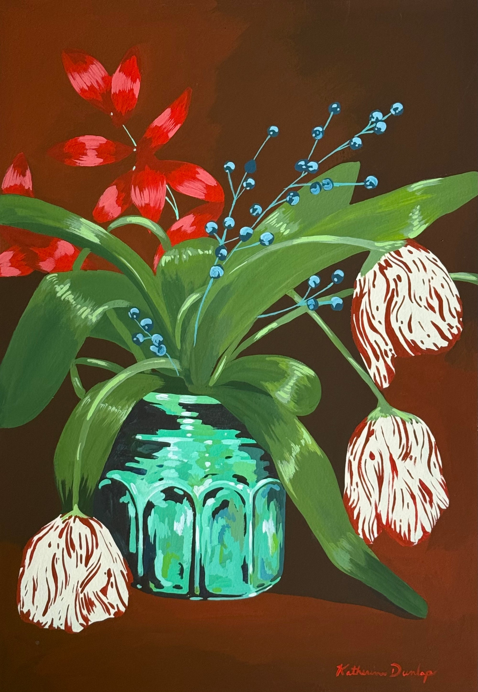 Striped Tulips and Blue Berries