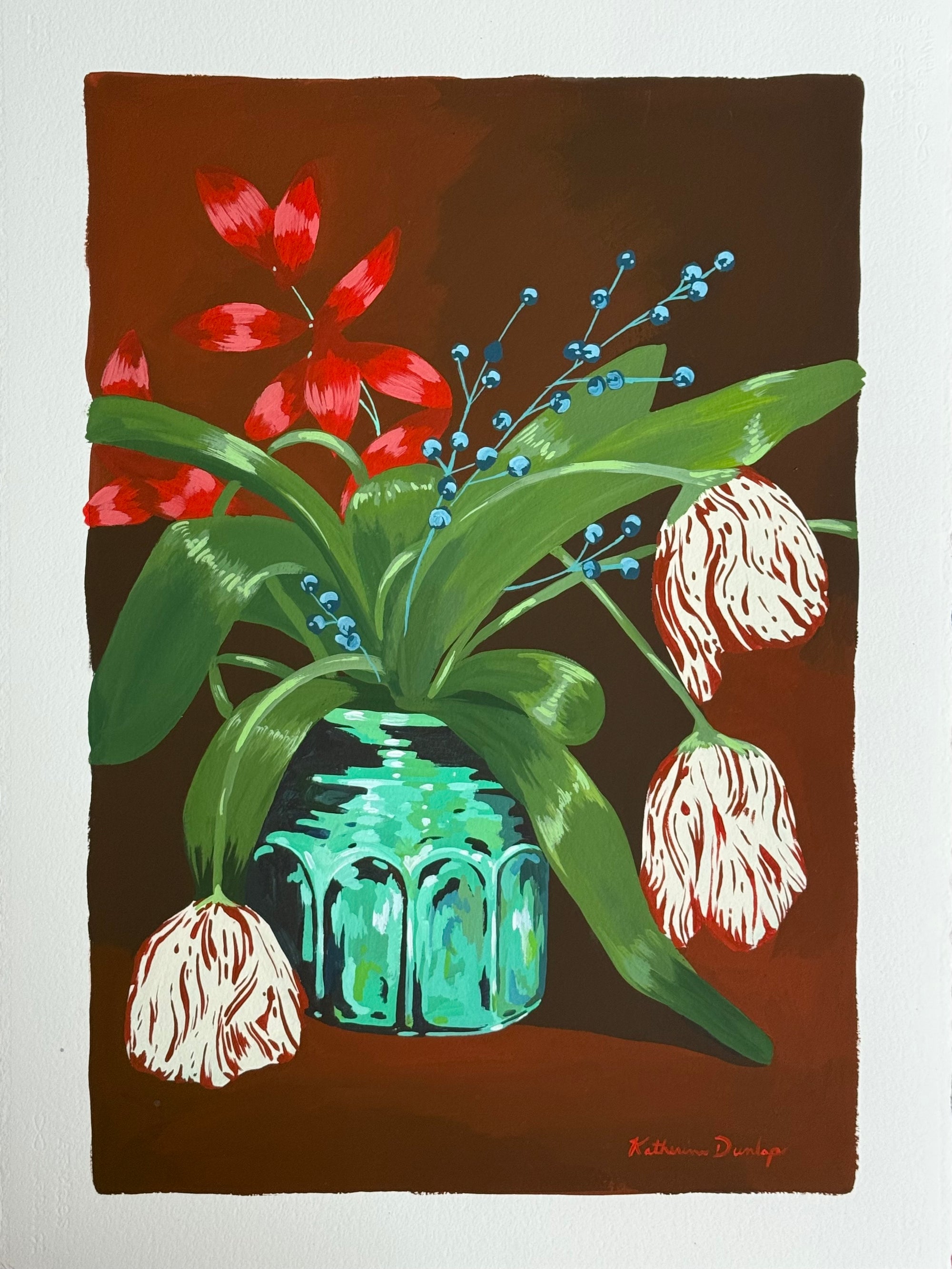 Striped Tulips and Blue Berries