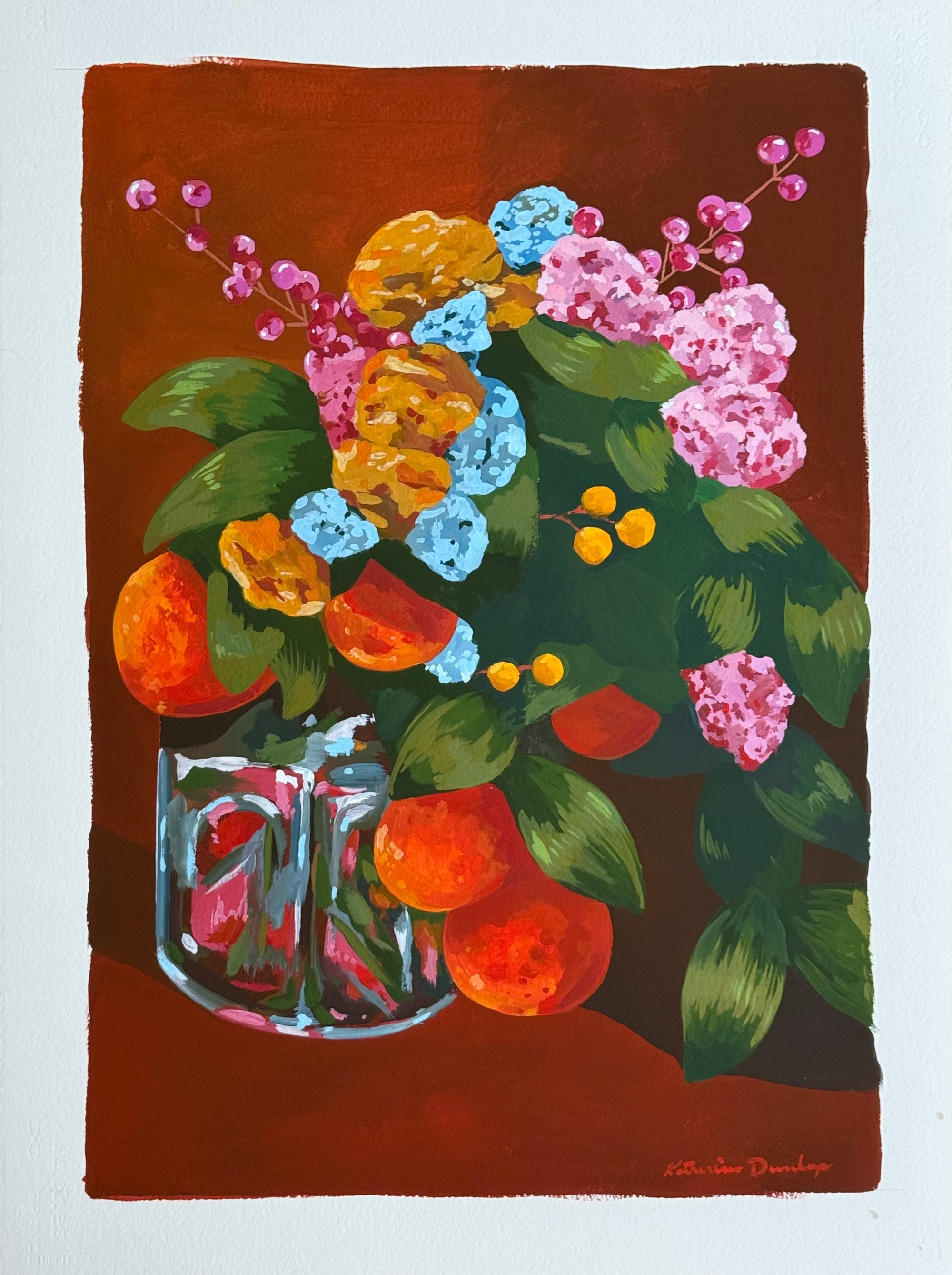 Oranges and Pink Flowers