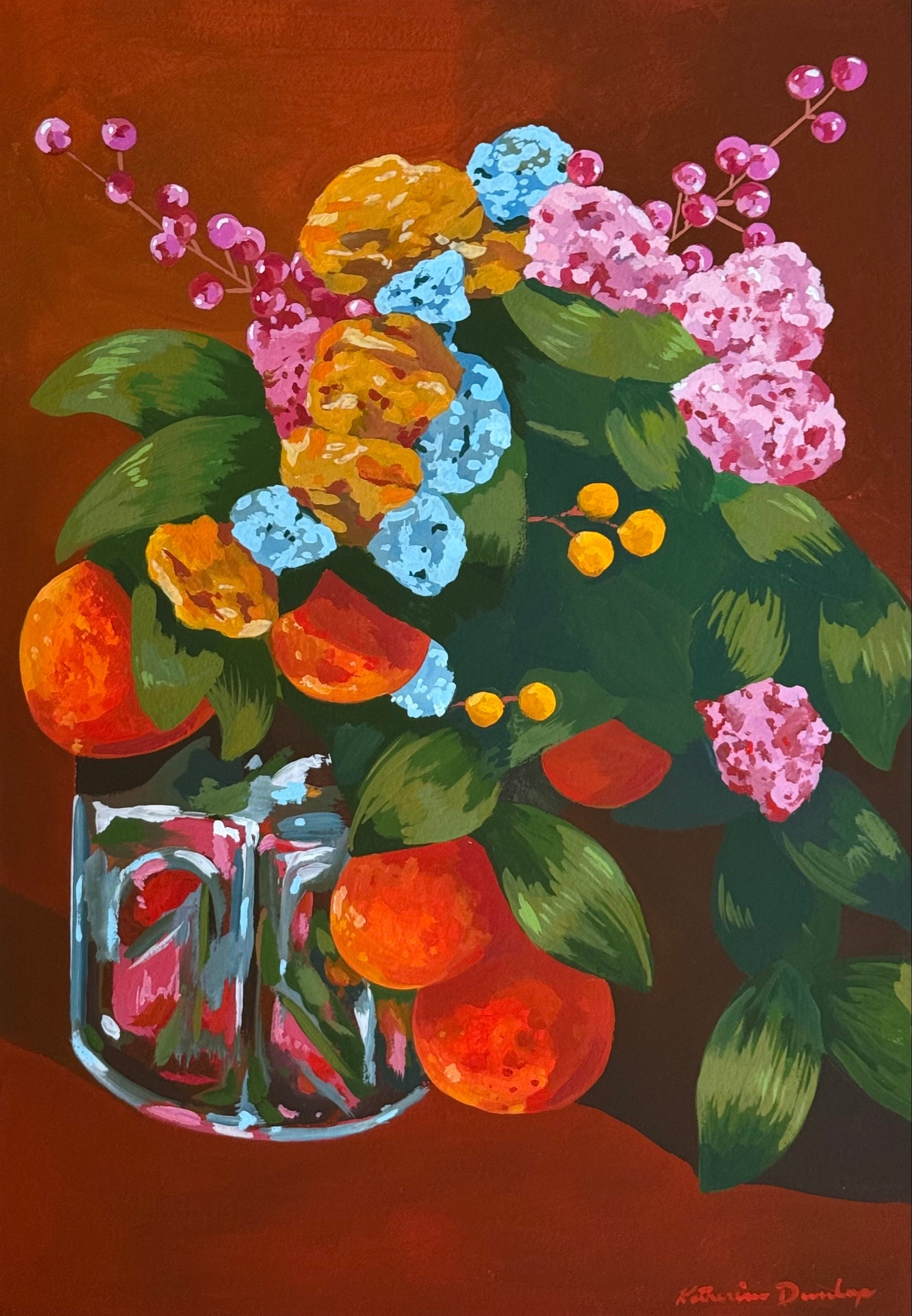 Oranges and Pink Flowers